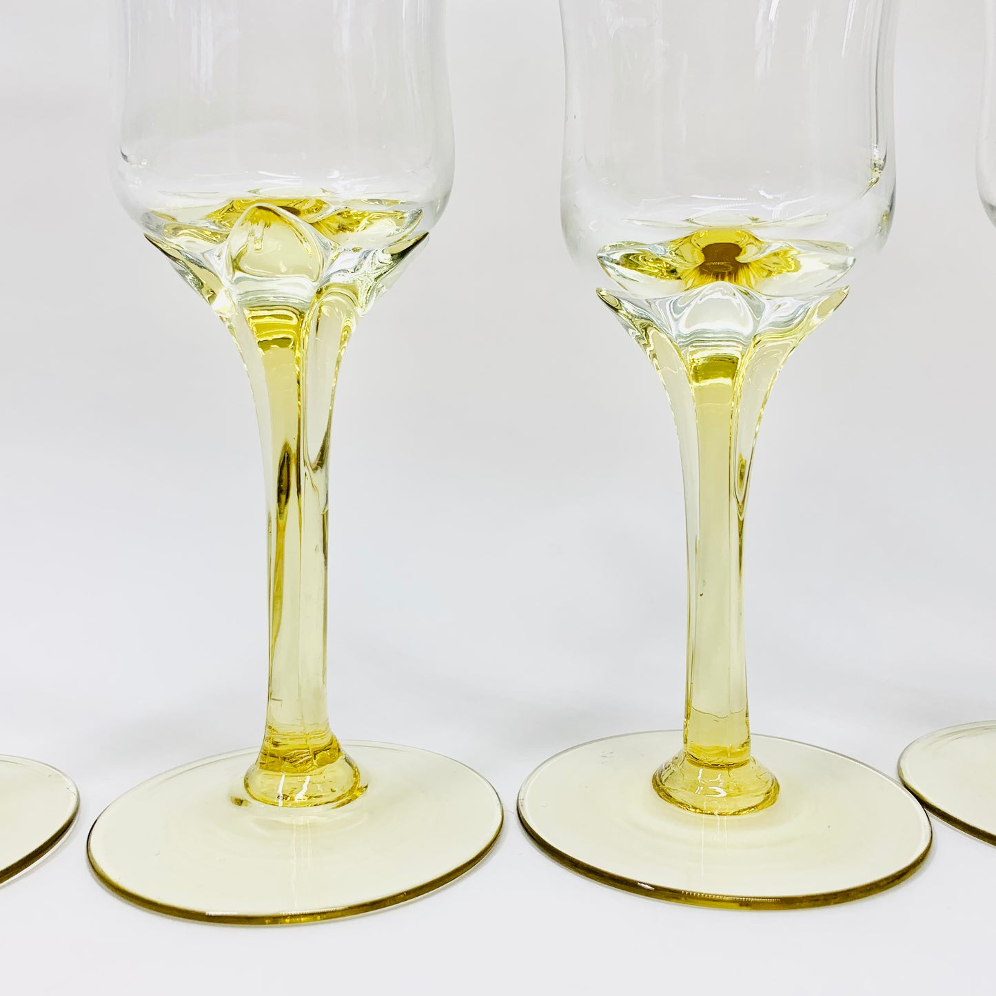 Rare Midcentury Bohemian amber flower twist liqueur glasses