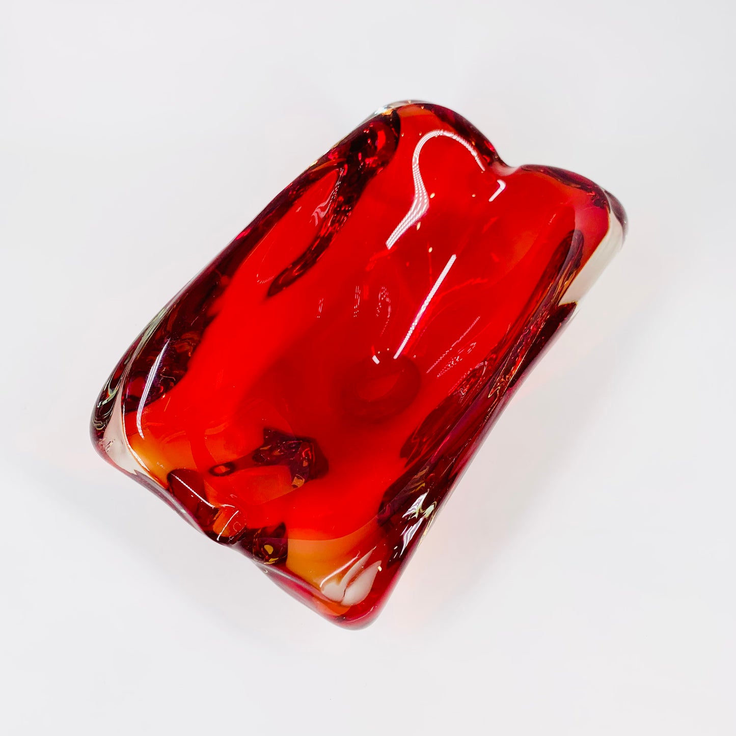 MCM large Murano red rectangle sommerso glass ashtray