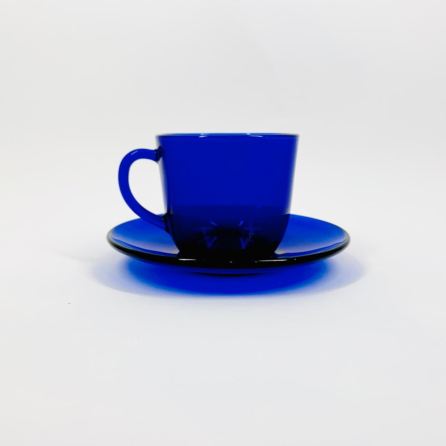 Rare Midcentury Bormioli blue glass tea/coffee cup and matching saucer