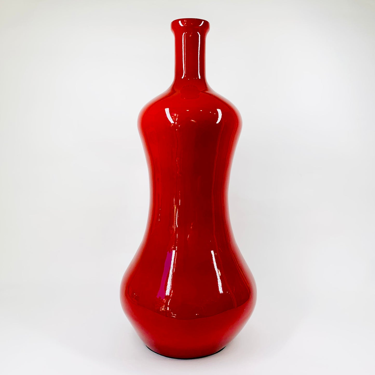 Large MCM hand painted red pottery bottle vase