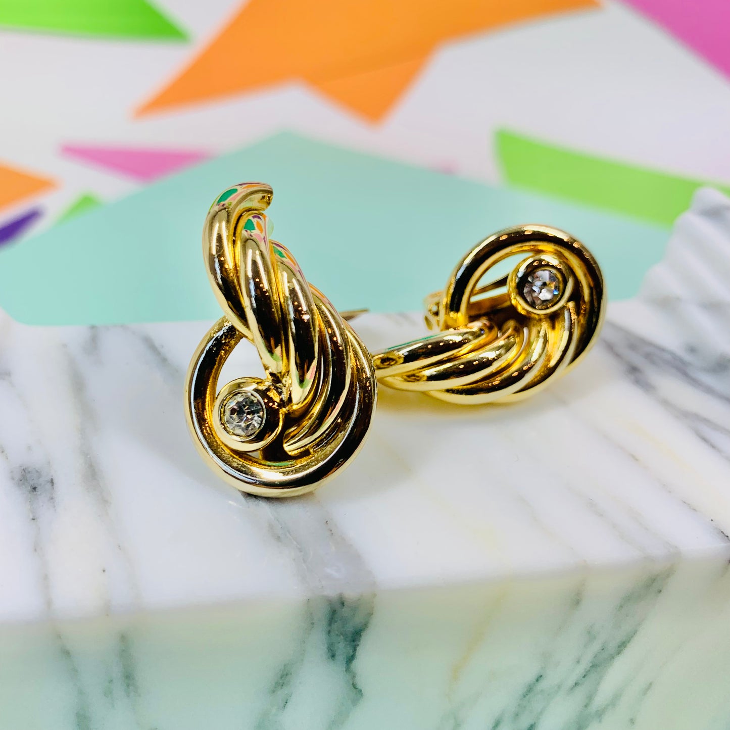 Rare 1980s triple gold plated wings earrings by Monet