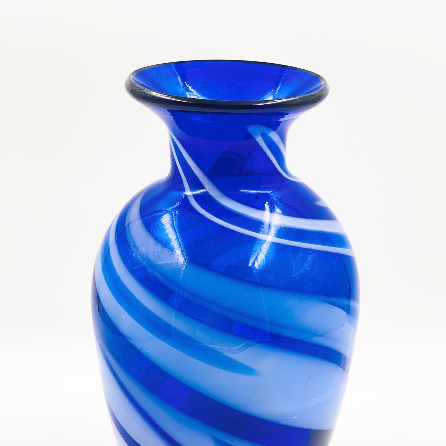 Midcentury hand made Murano blue and white art glass vase