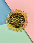 Antique rolled gold filigree hand etched enamel brooch