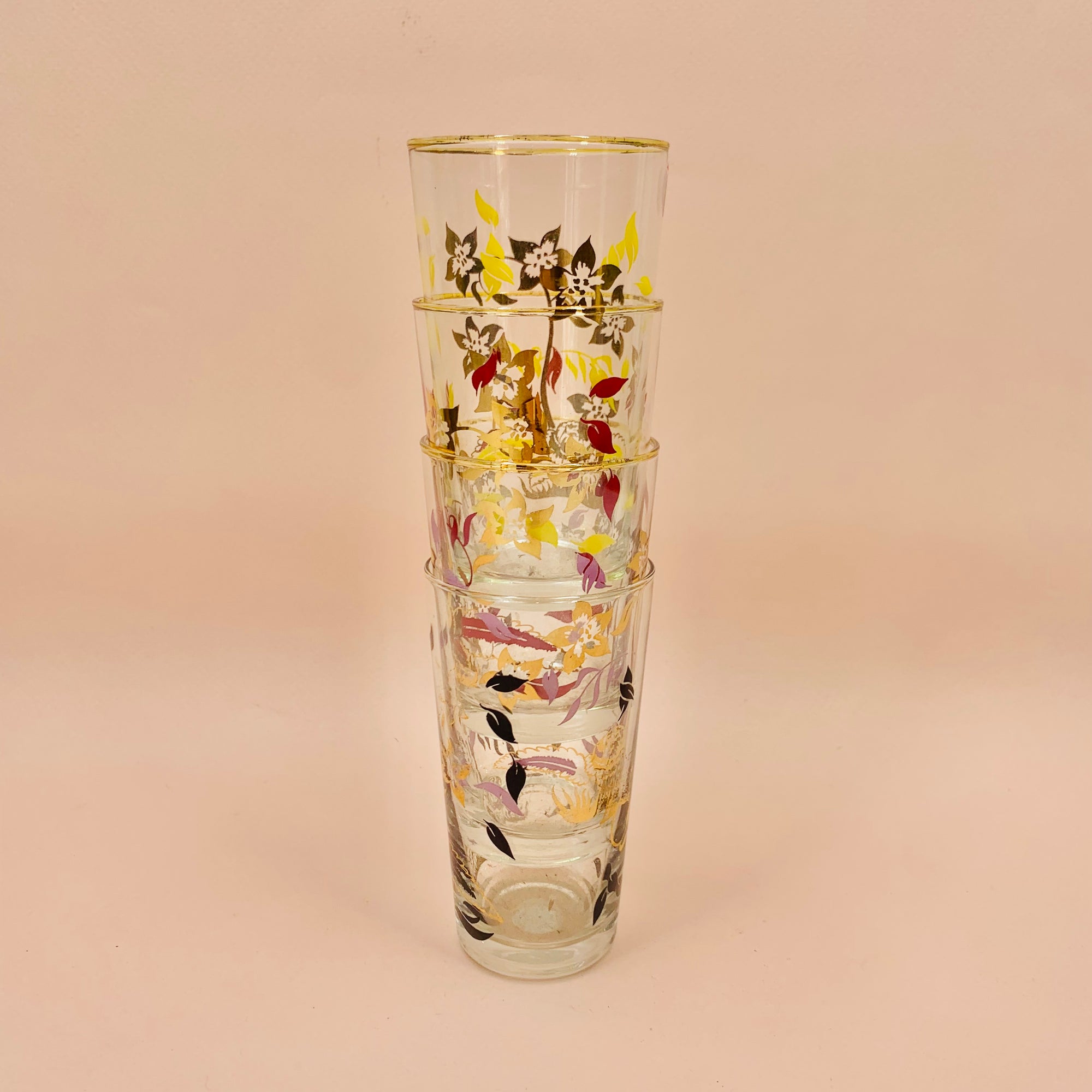 1980ss laminated flower pattern harlequin glass tumblers