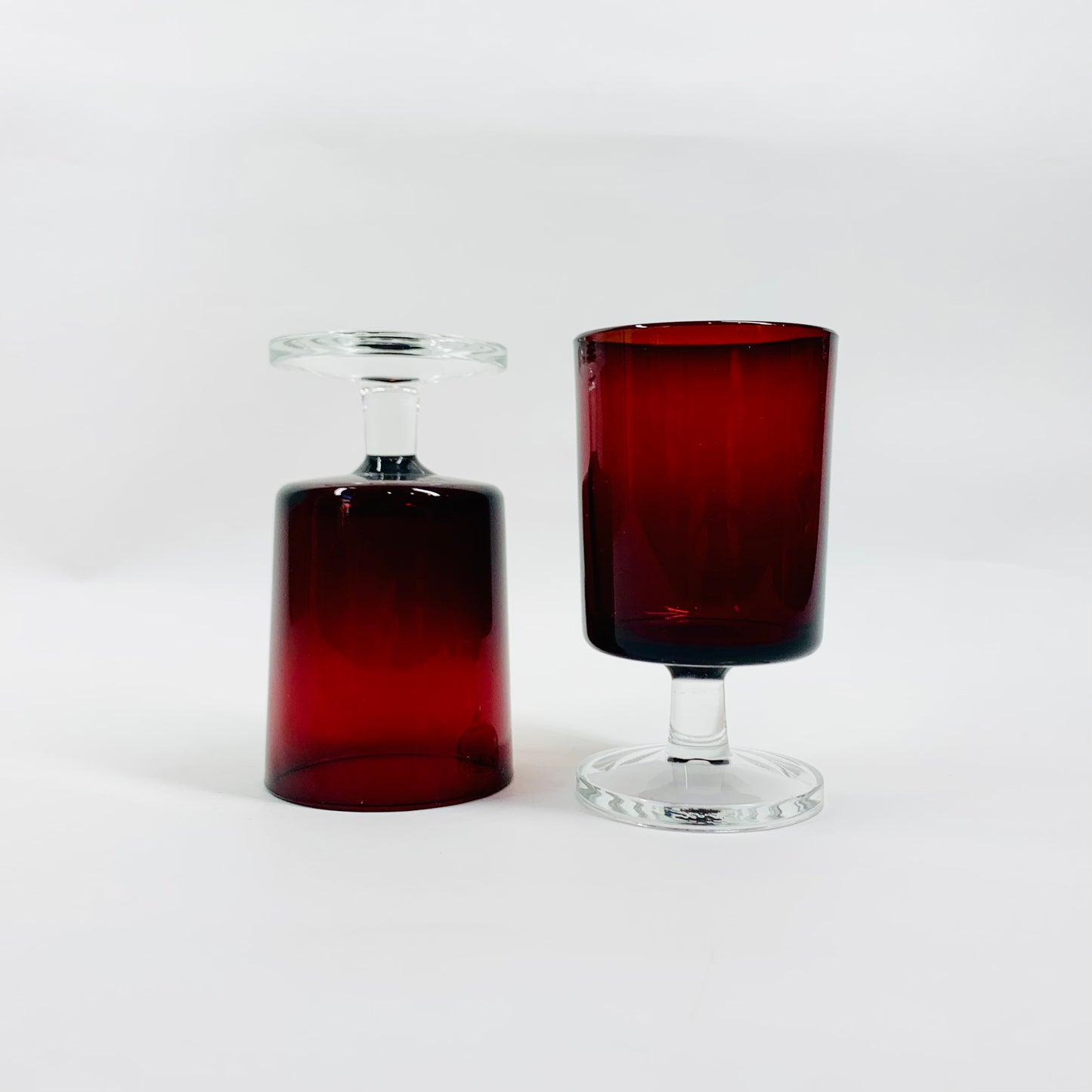 1970s French Luminarc footed ruby glasses