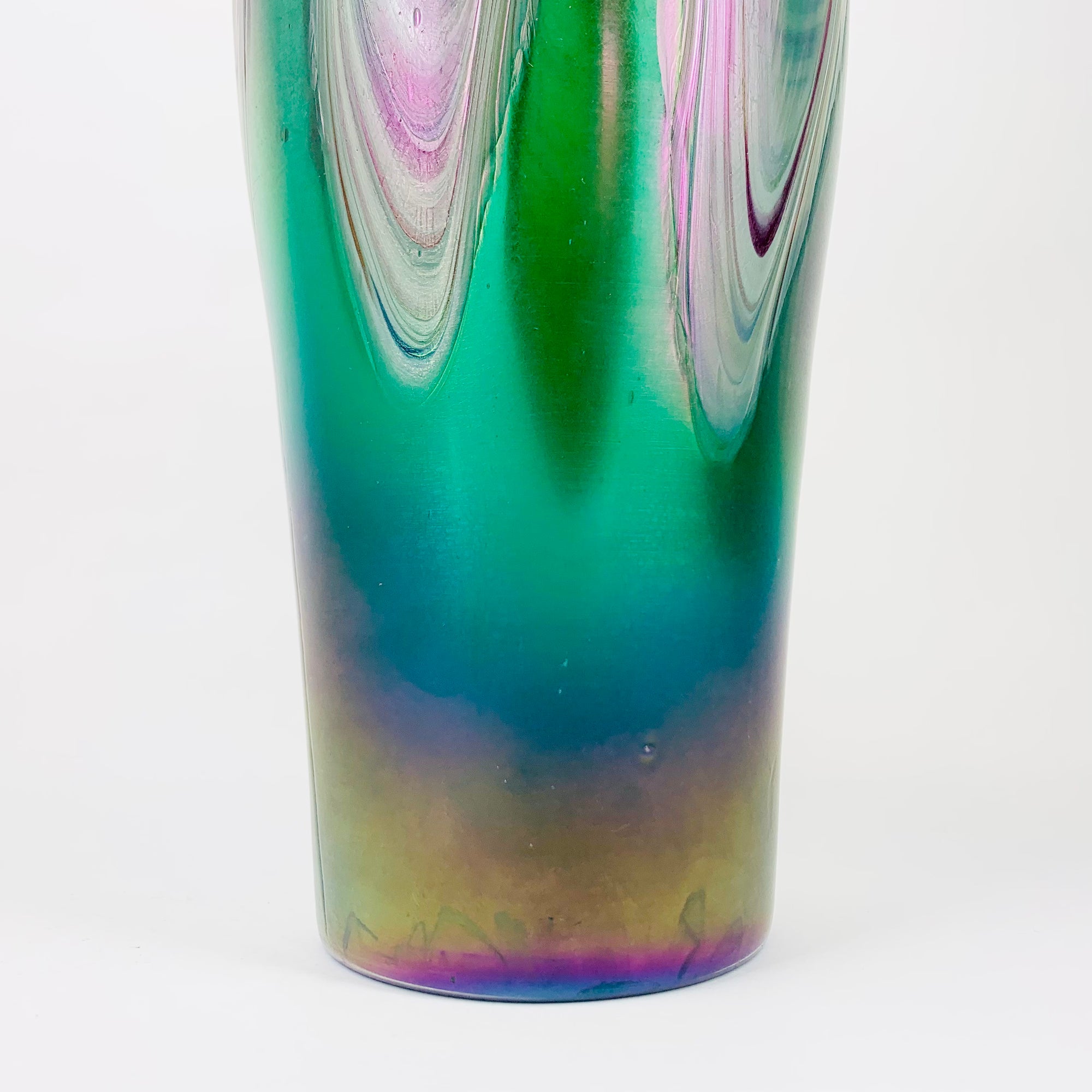 Antique Art Nouveau Kralik hand made peacock iridescent feather glass vase
