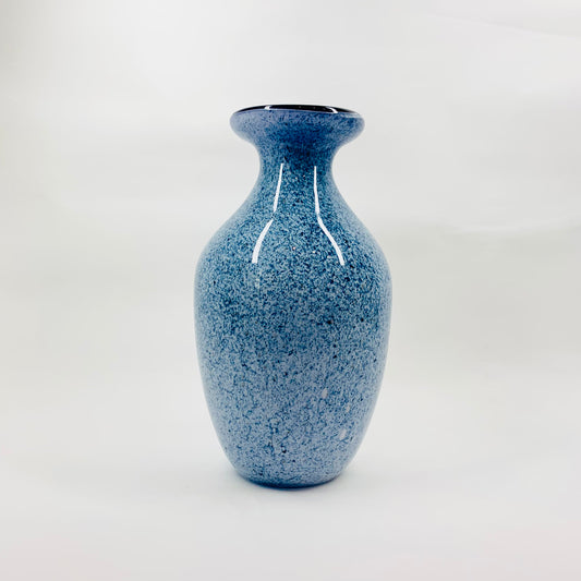 Stunning vintage mouth blown cased blue speckled art glass vase