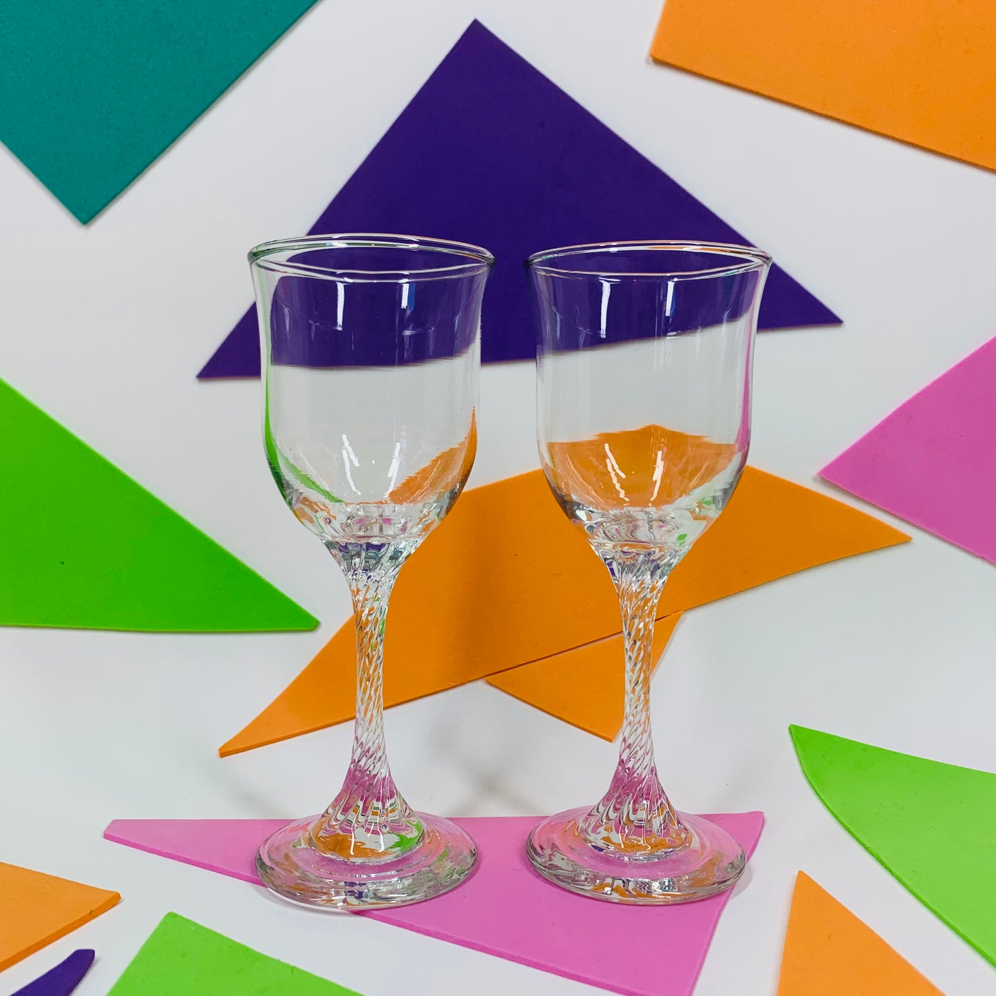 Midcentury twist stem sweet wine glasses