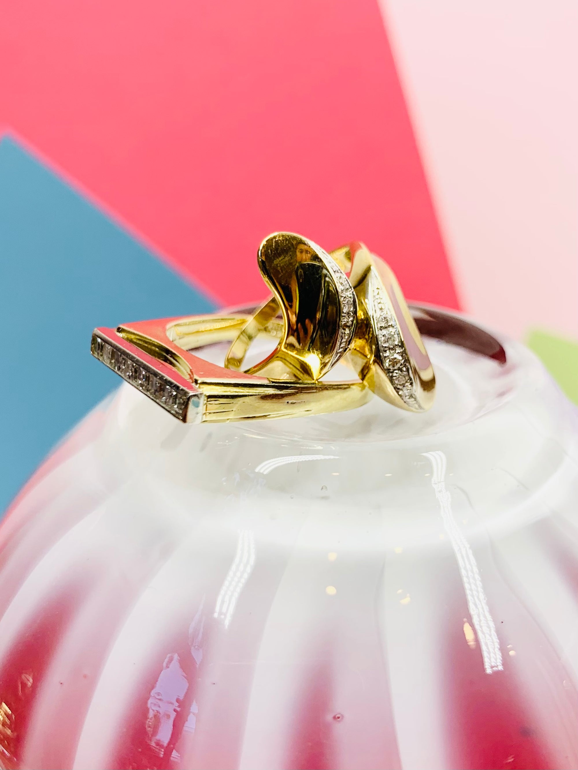 1960s MODERNIST BRUTALIST TWO TONE GOLD DIAMOND RING