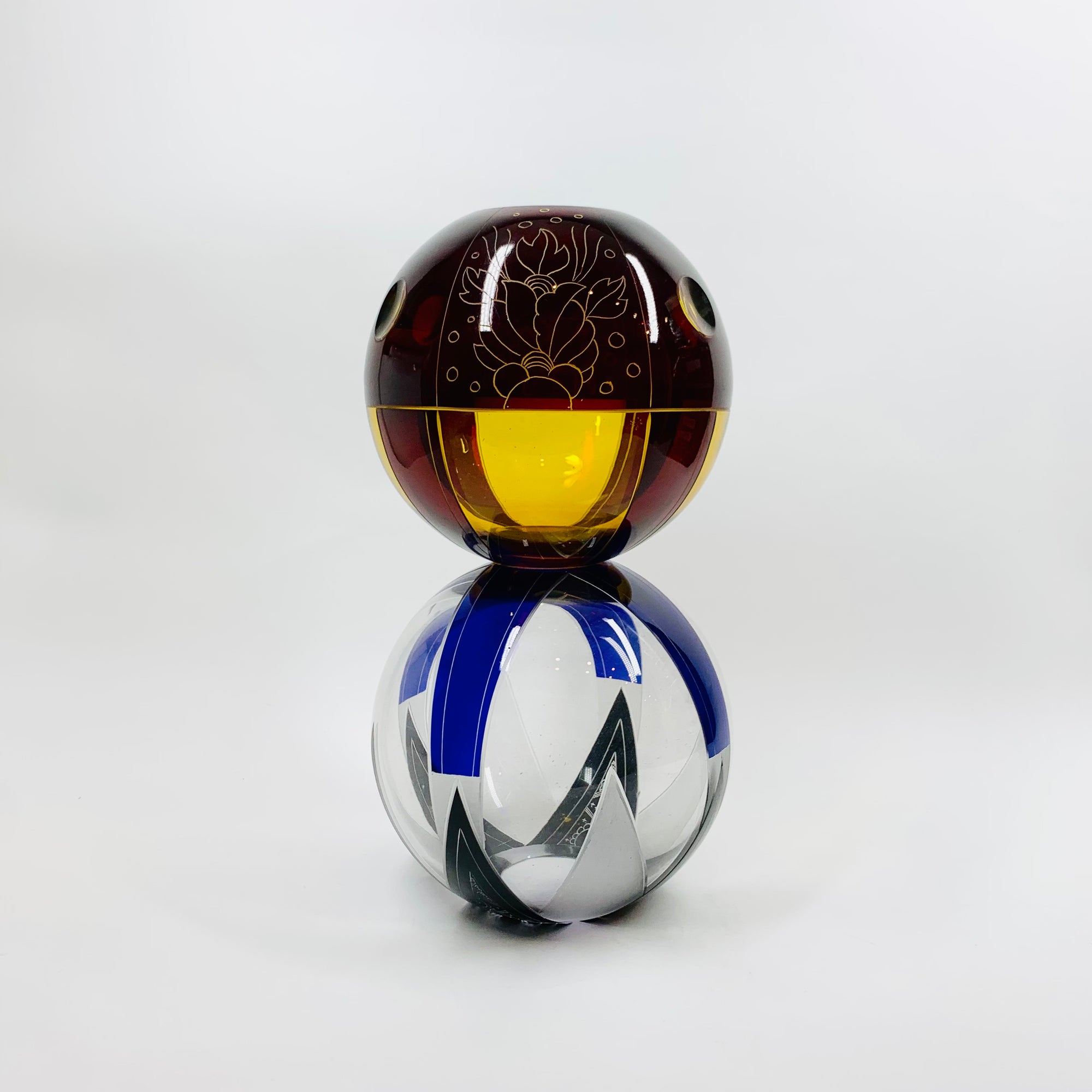 Antique Art Deco ruby enamel globe citrine glass posy vase by Karl Palda