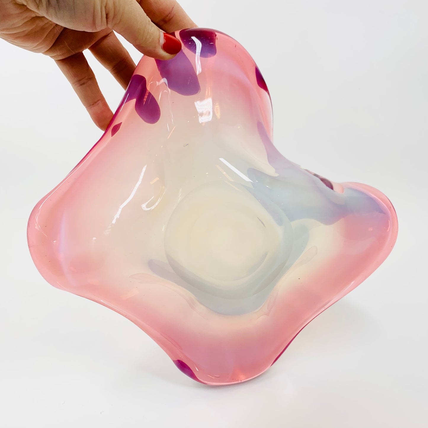Extremely rare hand made Space Age pink opalescent bowl