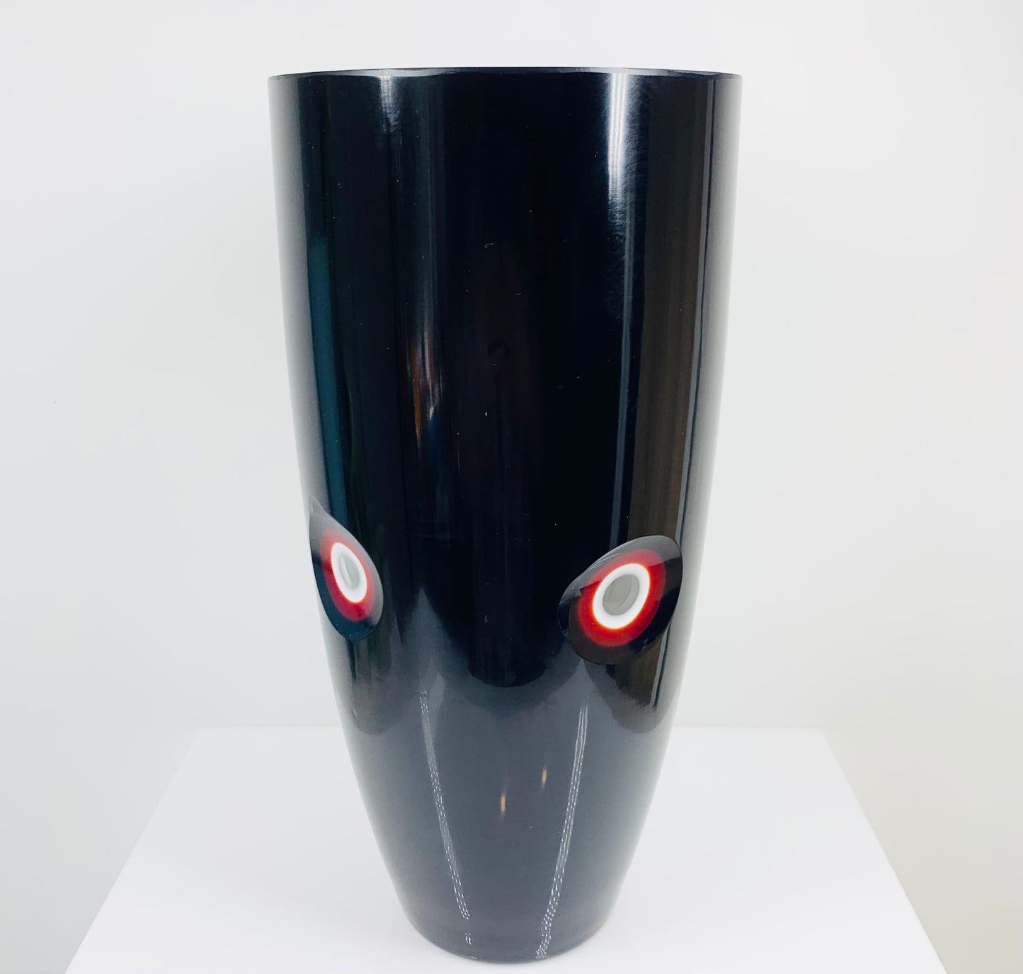 MCM cased cut cameo black glass vase