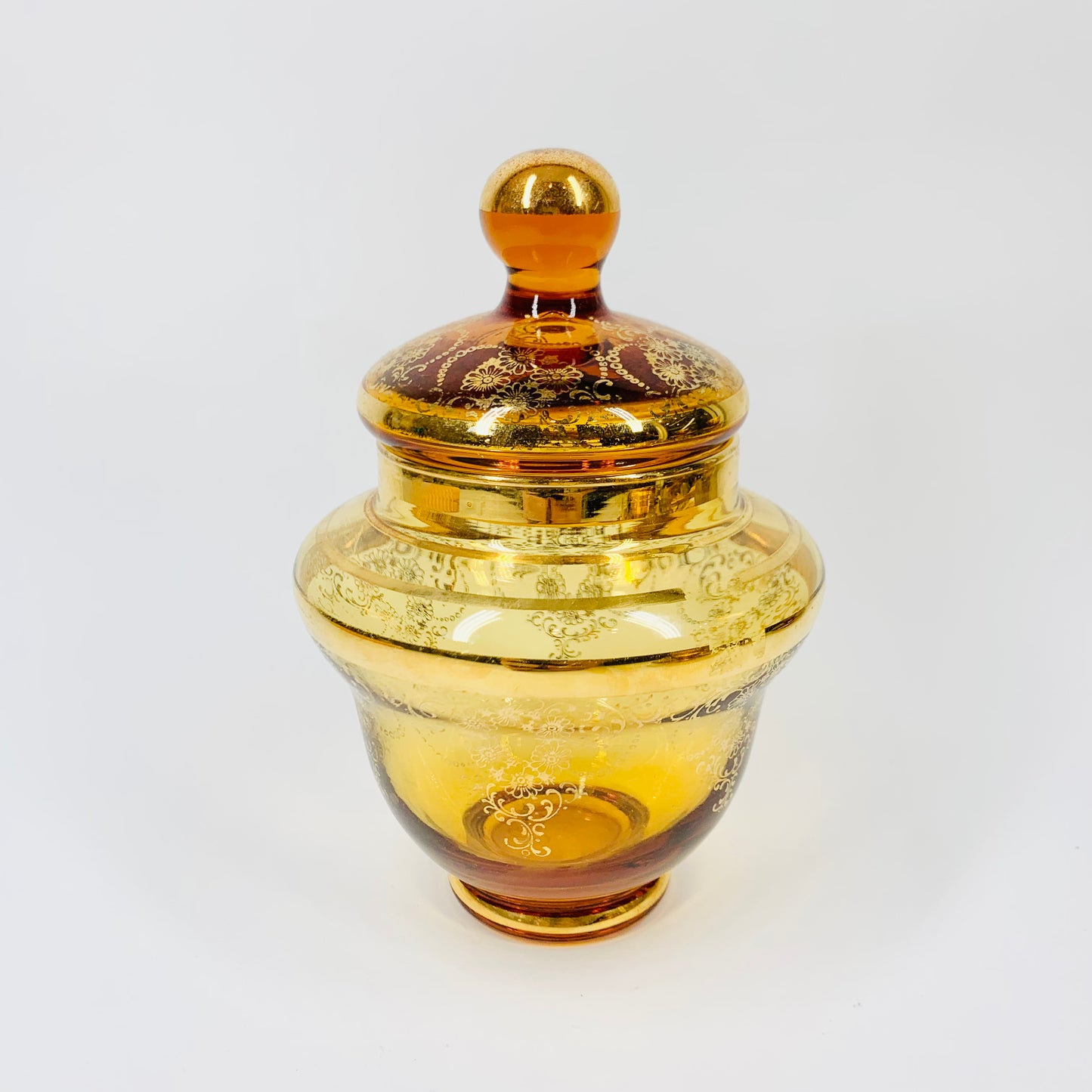 Antique Bohemian amber glass tea set with gold gilding