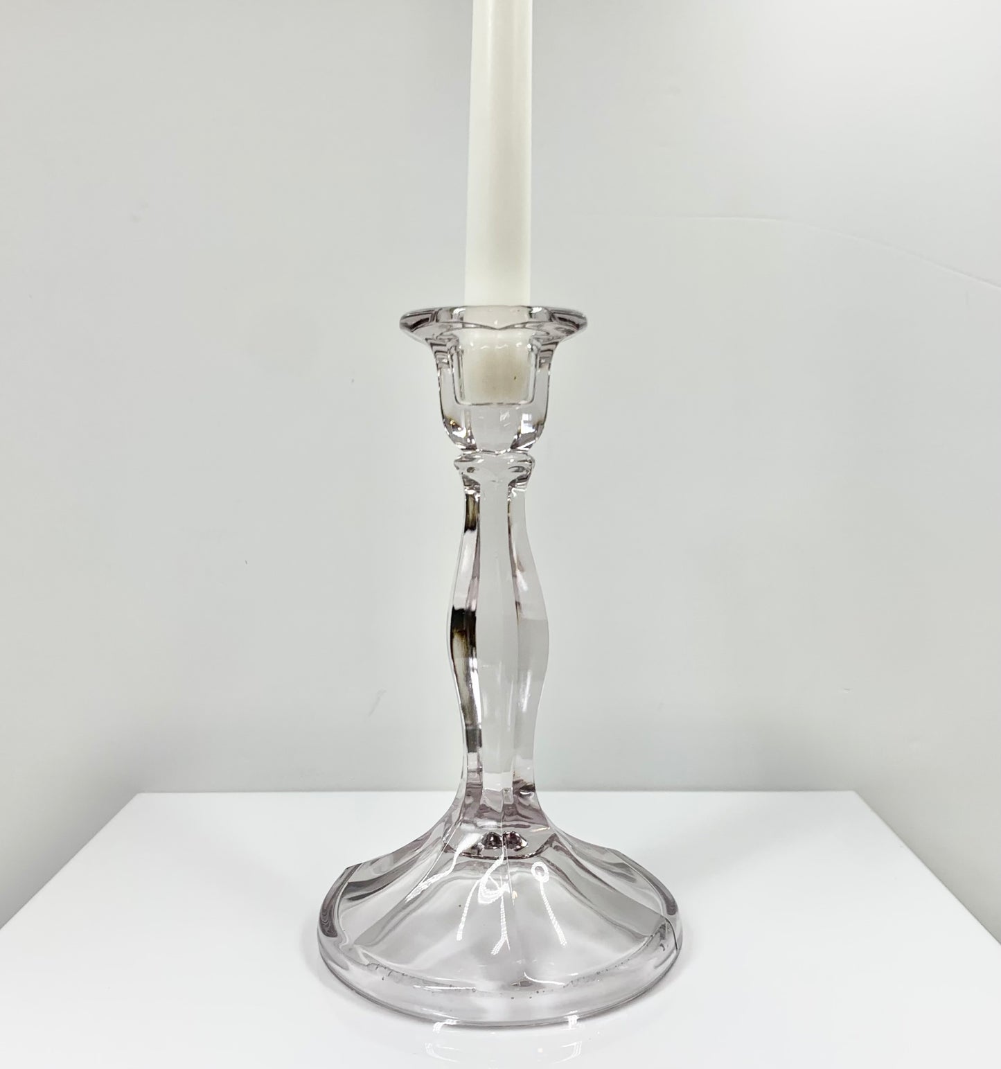 Antique Art Deco light gray glass candle holder