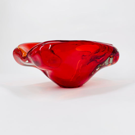 MCM large Murano red rectangle sommerso glass ashtray