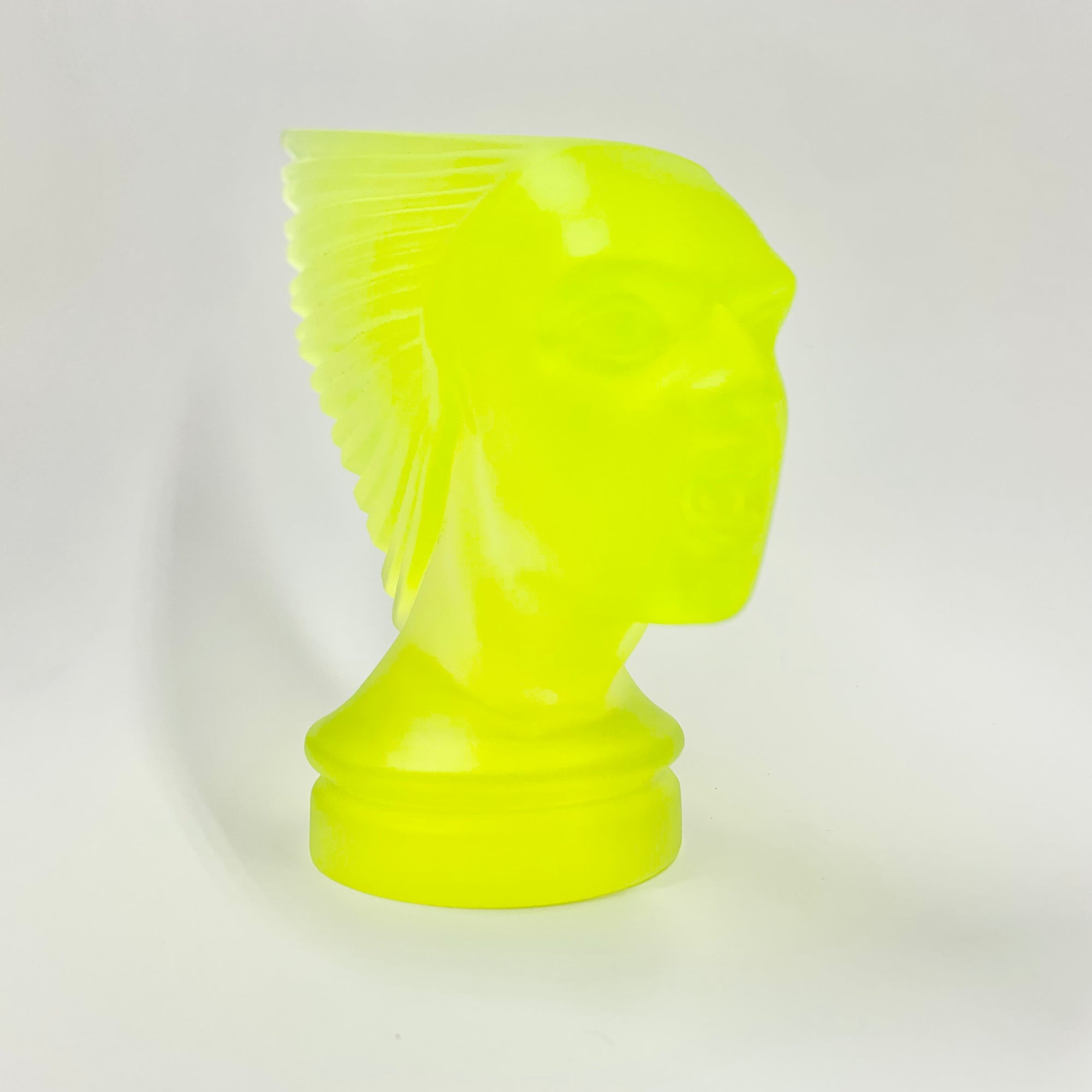 Art Deco reproduction of Lalique car mascot Victoire in uranium glass