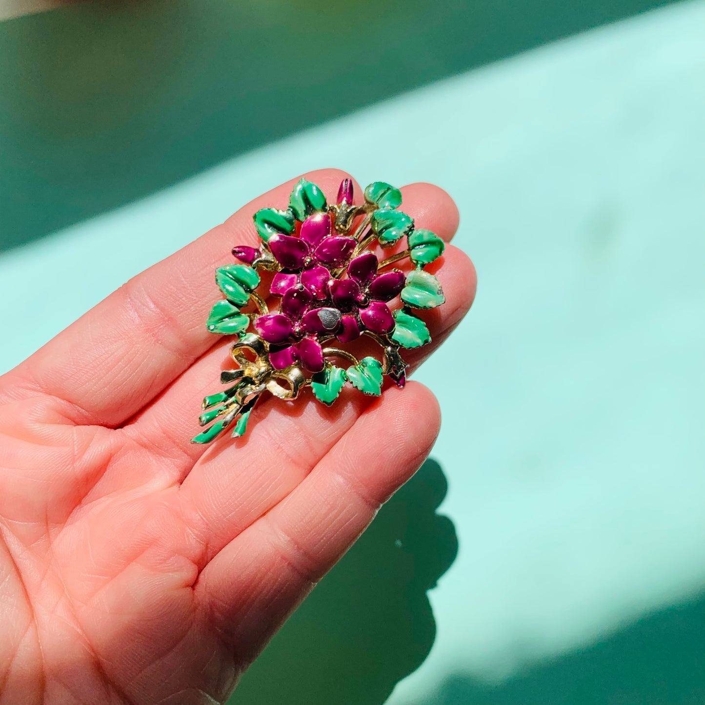 1950s Italian enamel flower bouquet brooch/earrings
