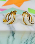 Rare 1960s Italian triple gold plated white enamel knot screw back clip on earrings