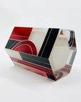 Antique Art Deco black and ruby enamel cased satin hexagons glass posy vase by Karl Palda