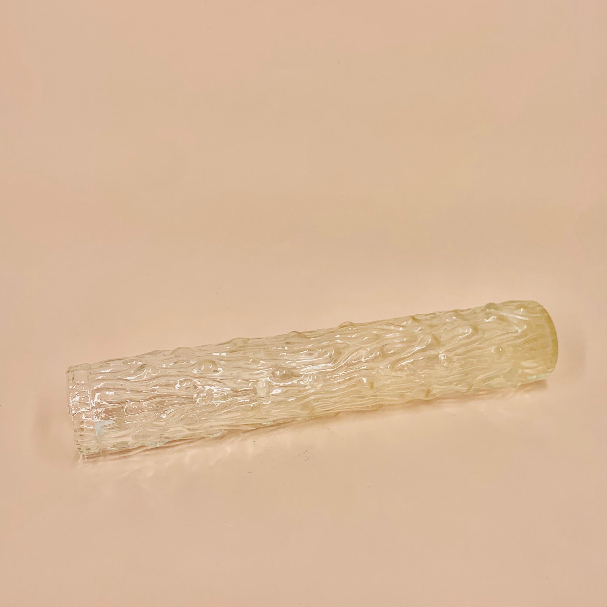 Tall vintage Ravenhead bark glass tube vase