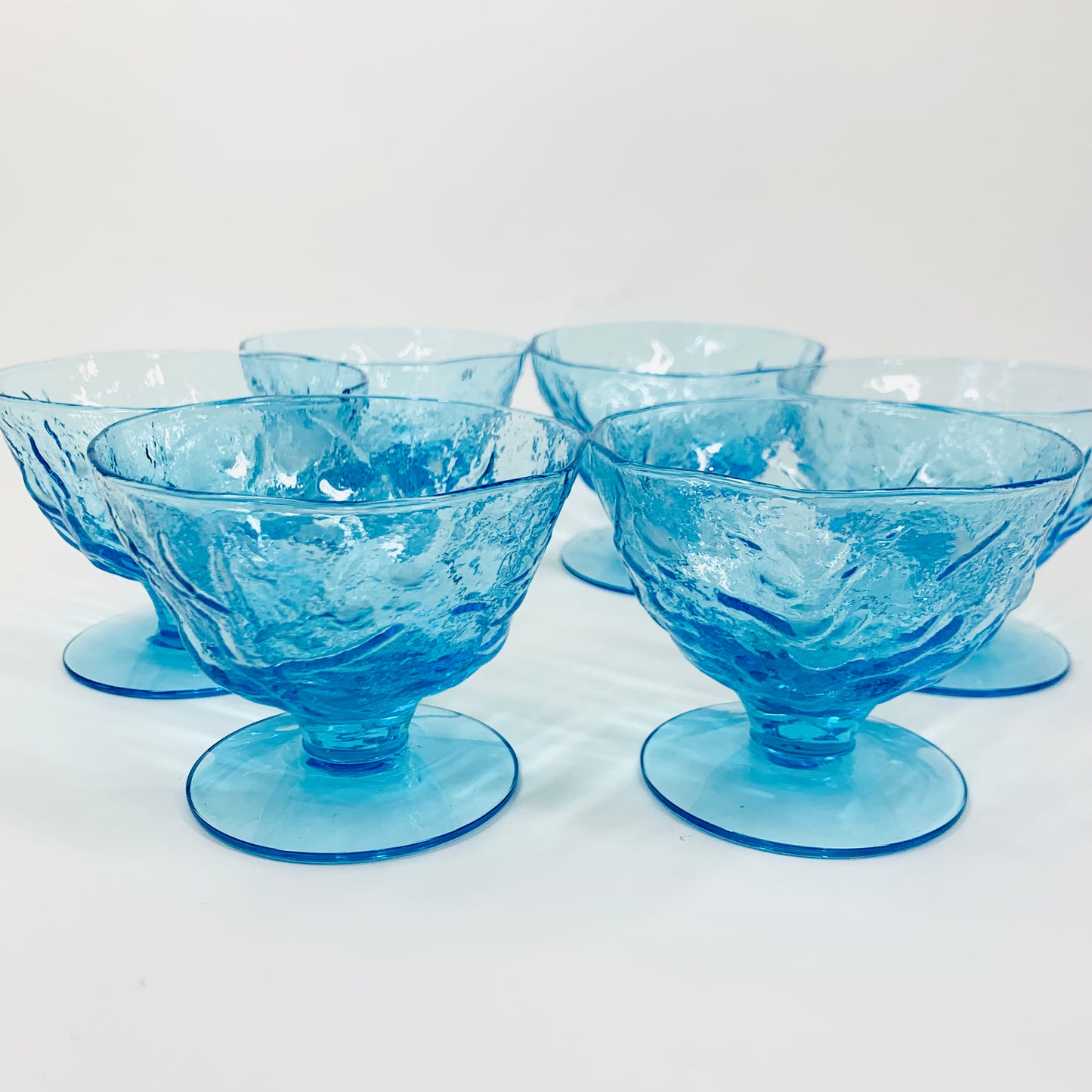 Rare Midcentury Imperial Kallaglas turquoise glass coupe/dessert bowls