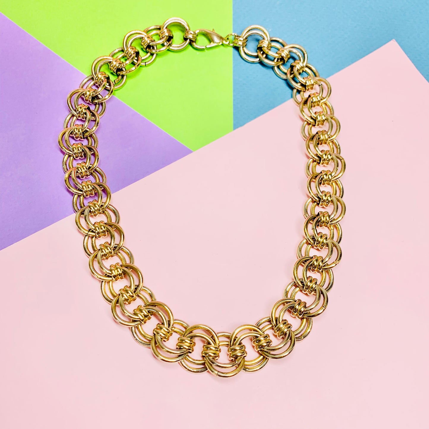 Extremely rare 1970s triple gold plated knot loop necklace by Monet