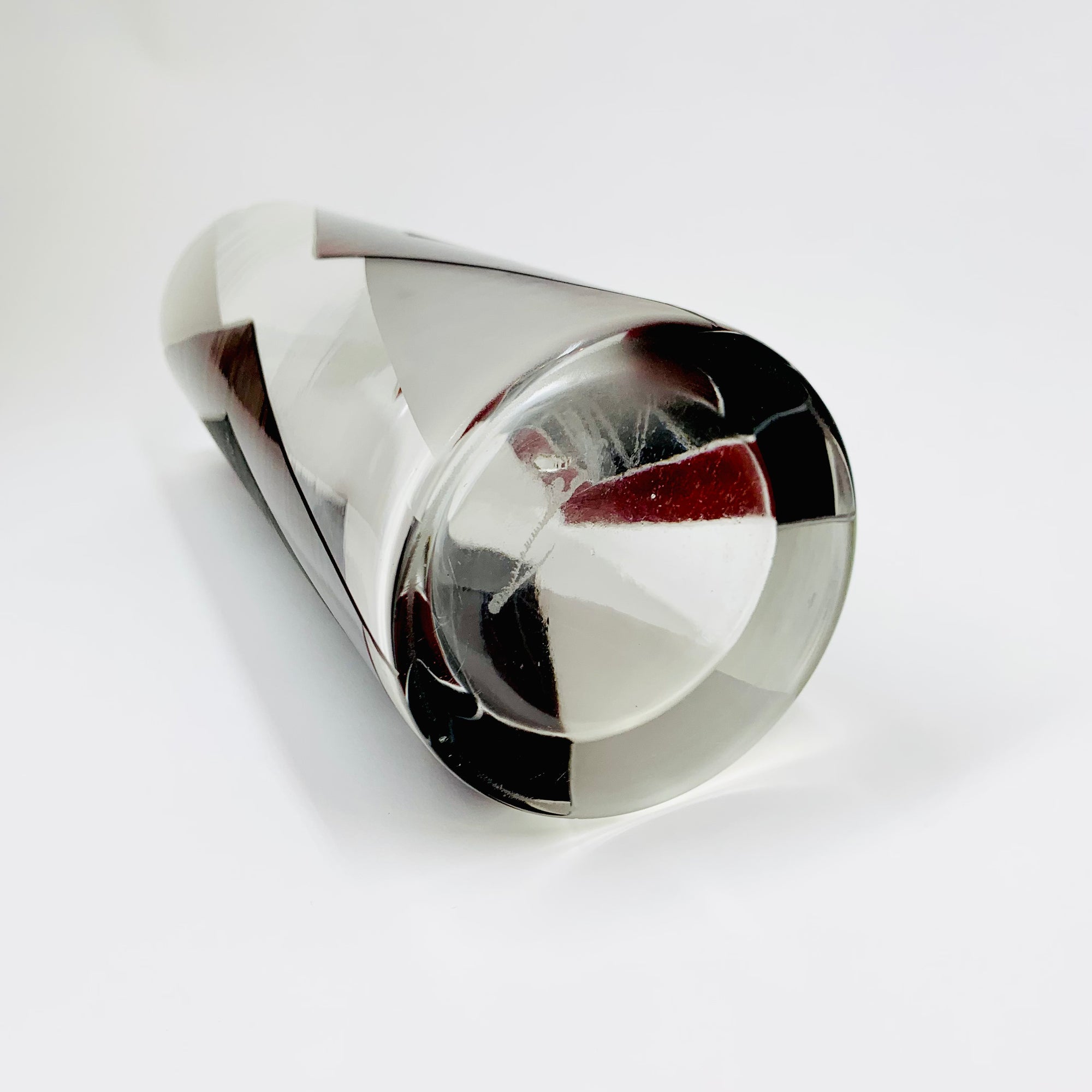 Extremely rare antique Art Deco part satin black and ruby enamel cylinder glass vase by Karl Palda