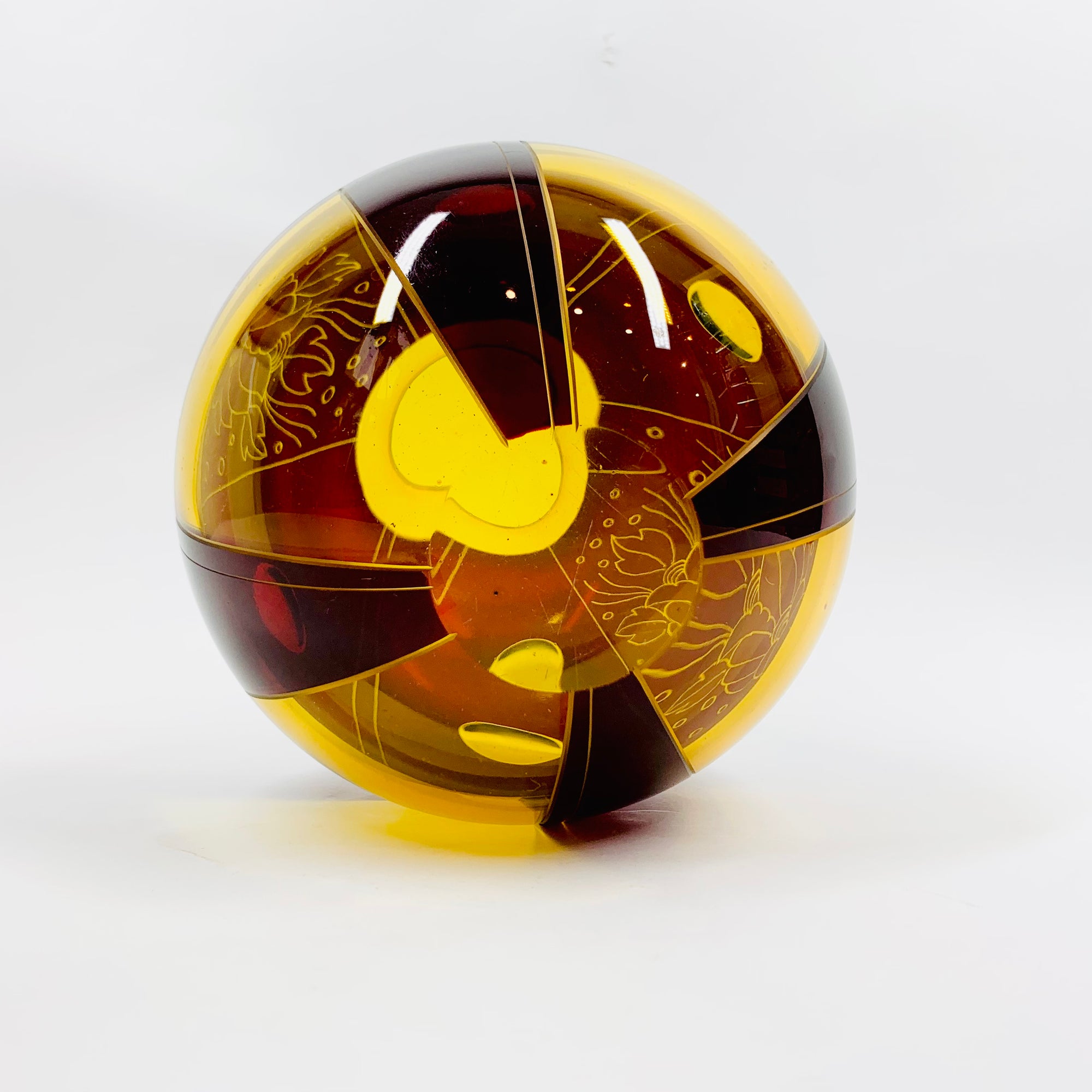 Antique Art Deco ruby enamel globe citrine glass posy vase by Karl Palda