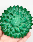 Extremely rare antique Art Deco hand carved Bohemian malachite lidded box in sunflower pattern