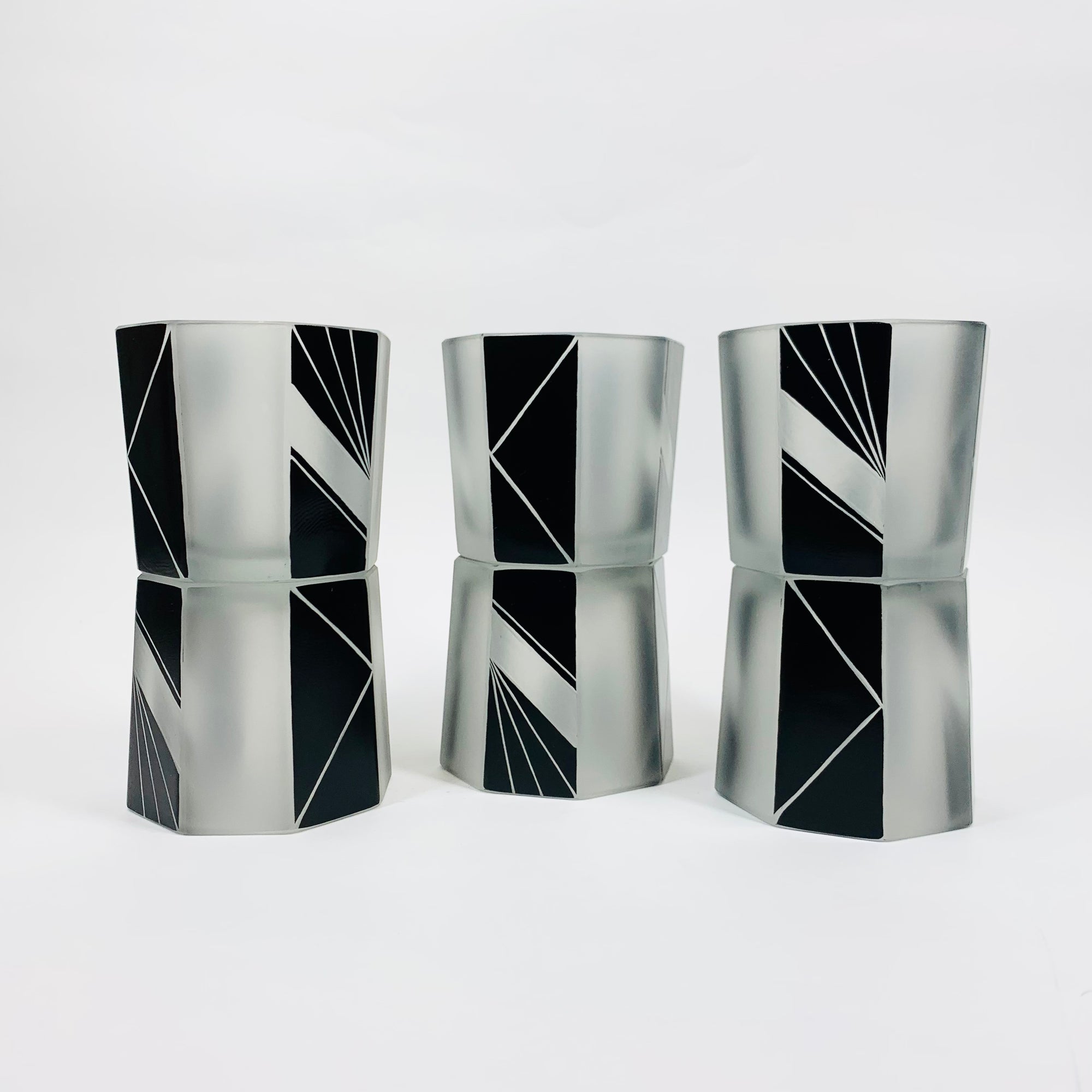 Extremely extremely rare antique Art Deco black enamel decanter satin glass set by Karl Palda