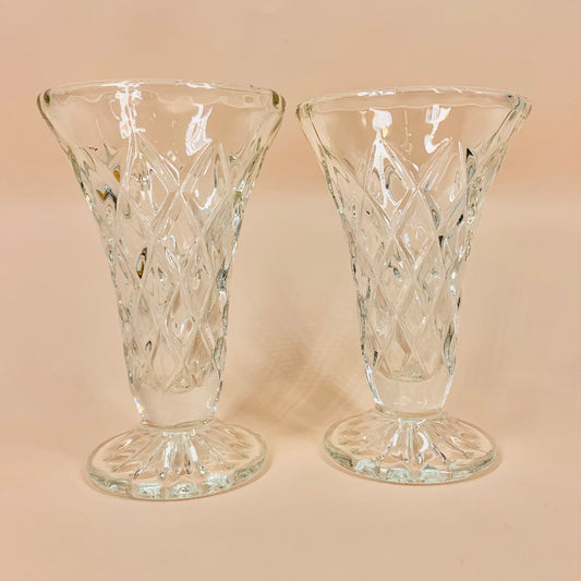 Pair of antique pressed glass mini posy vase
