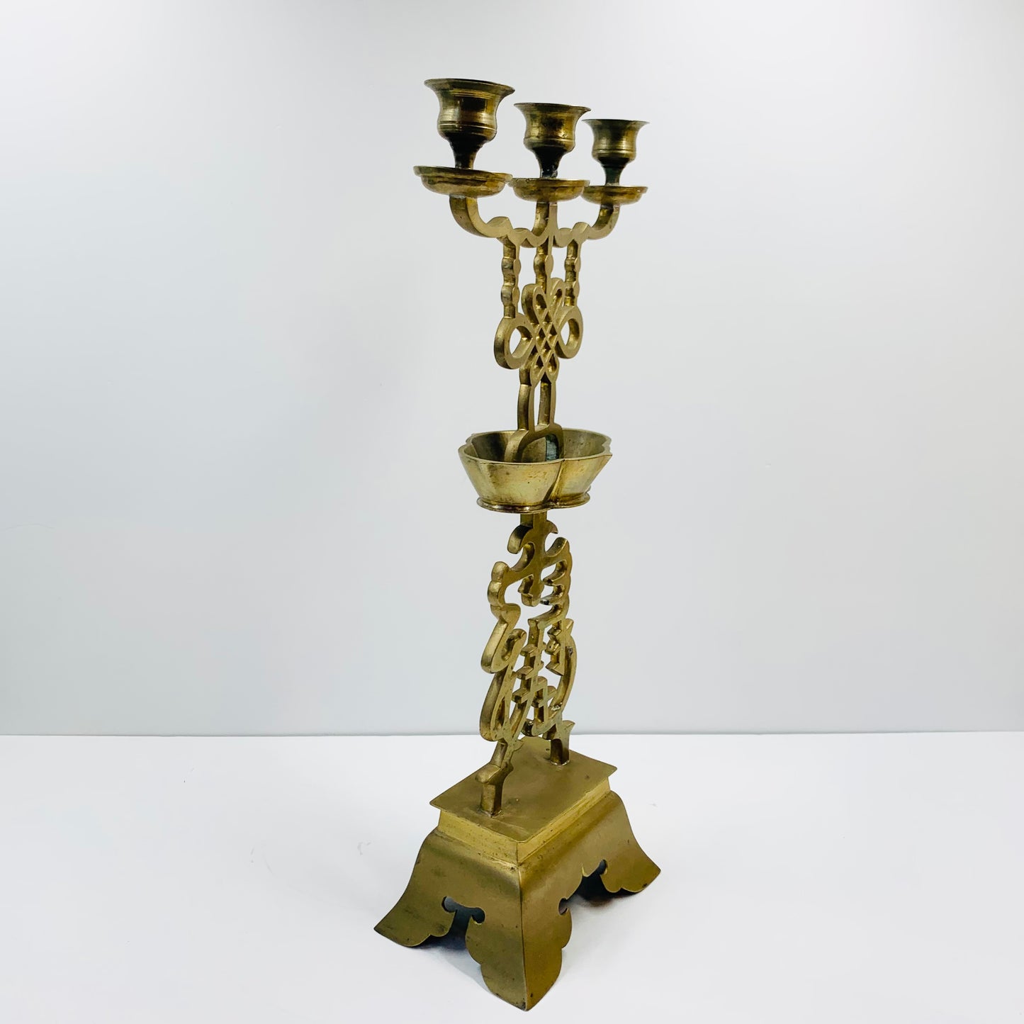 Large antique Chinese brass candelabra