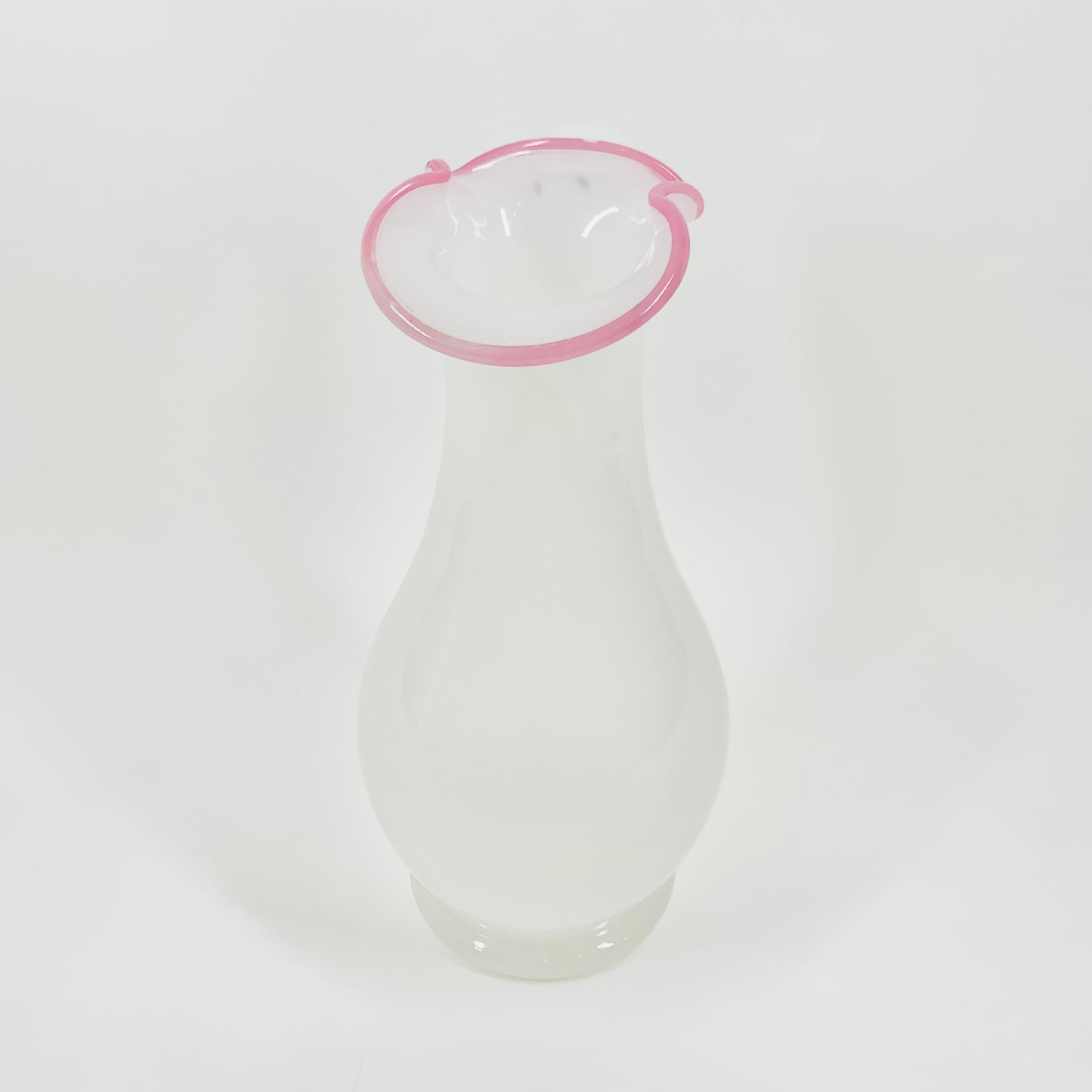Extremely rare antique French opaline glass jug with pink rim