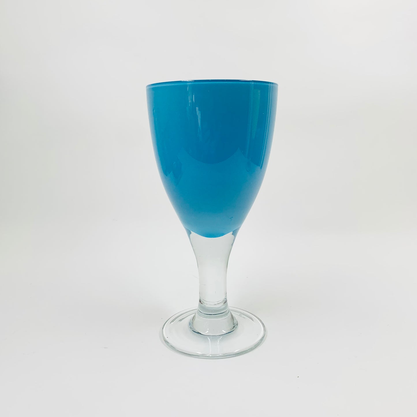 1980s Memphis blue and yellow cased glass wine goblets