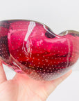 Stunning and rare MCM Murano pink glass ashtray with controlled bubbles