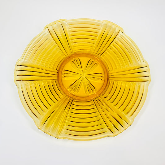 Art Deco pressed amber glass serving plate