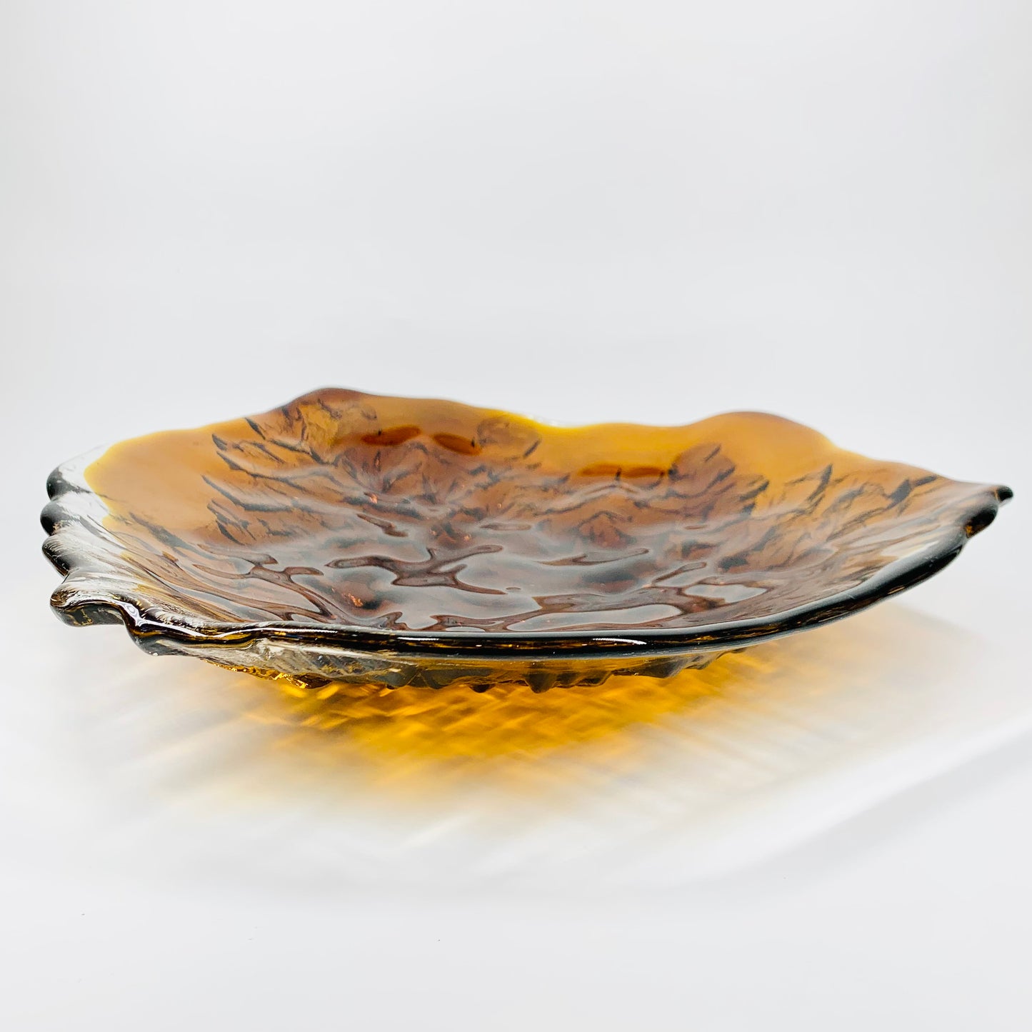 Extremely extremely rare signed brutalist Midcentury brown sommerso glass bowl/platter by Kaj Blomqvist for Kumela