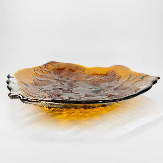 1950s LARGE KUMELA FINDLAND AMBER BRUTALIST GLASS BOWL BY KAJ BLOMQVIST