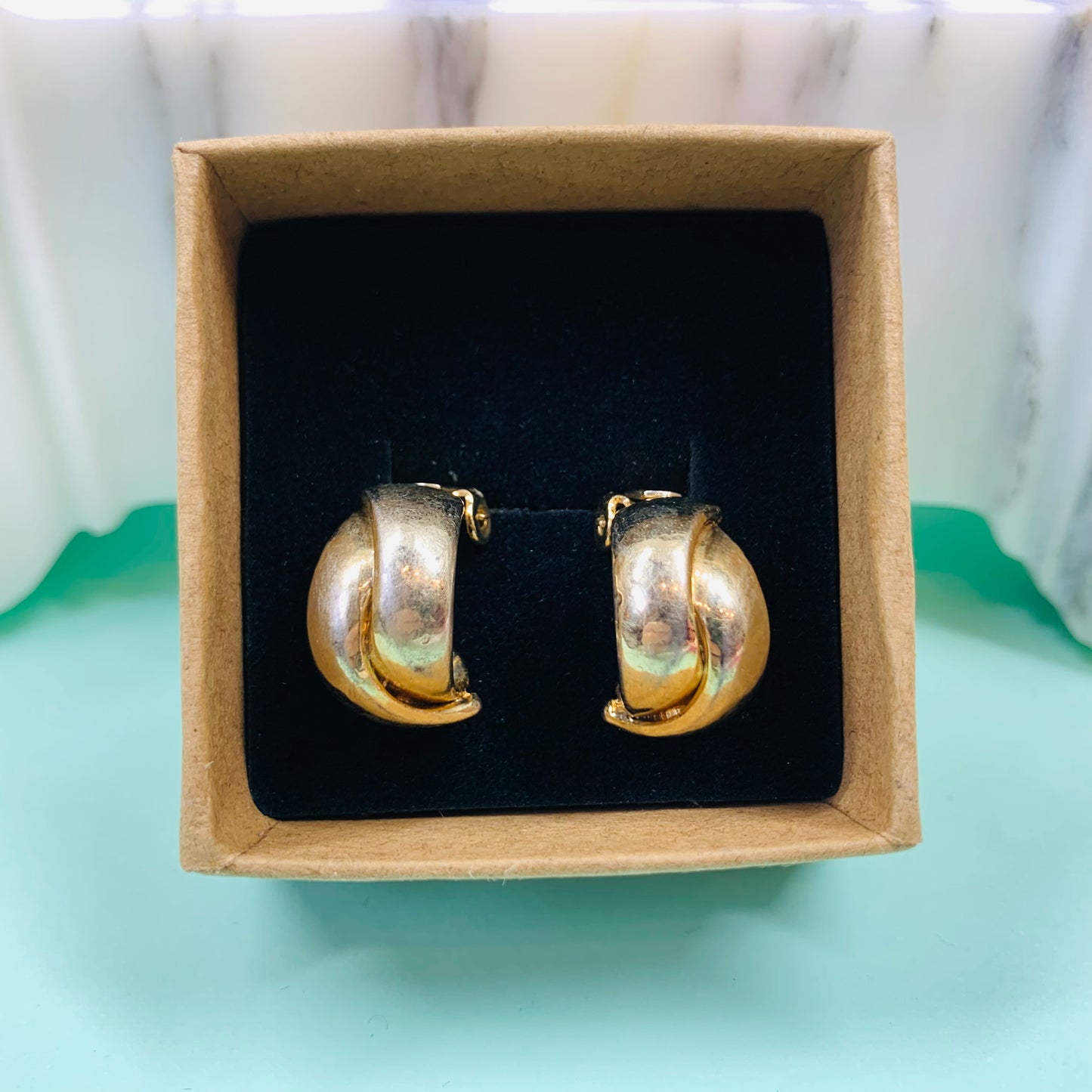 Rare 1960s triple gold plated clip on half knot earrings