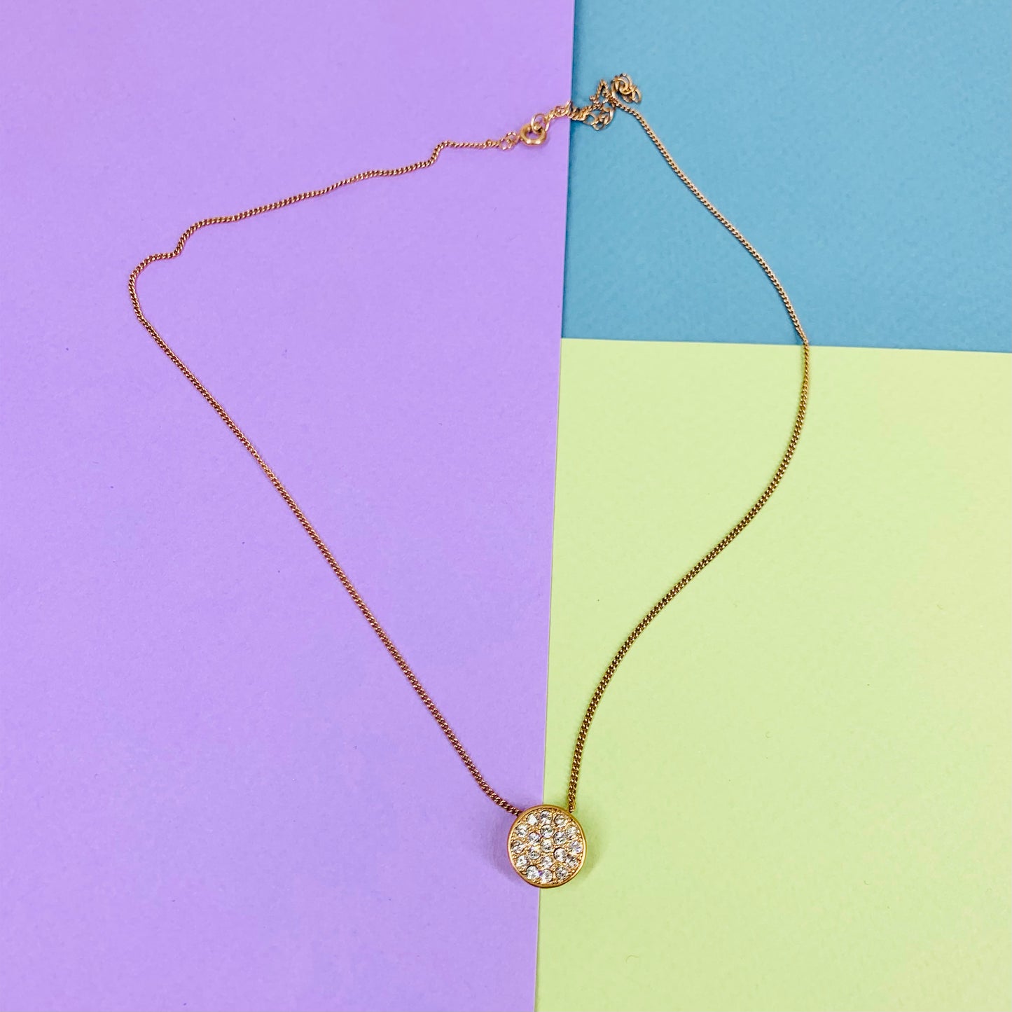 Vintage rose gold plated necklace with diamanté ball pendant by APM Monaco