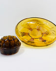 Antique Art Deco amber glass float bowl with matching flower frog