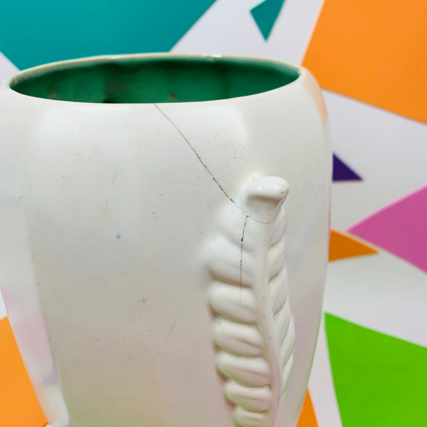 Art Deco Shorter & Son white pottery vase with leaf handles