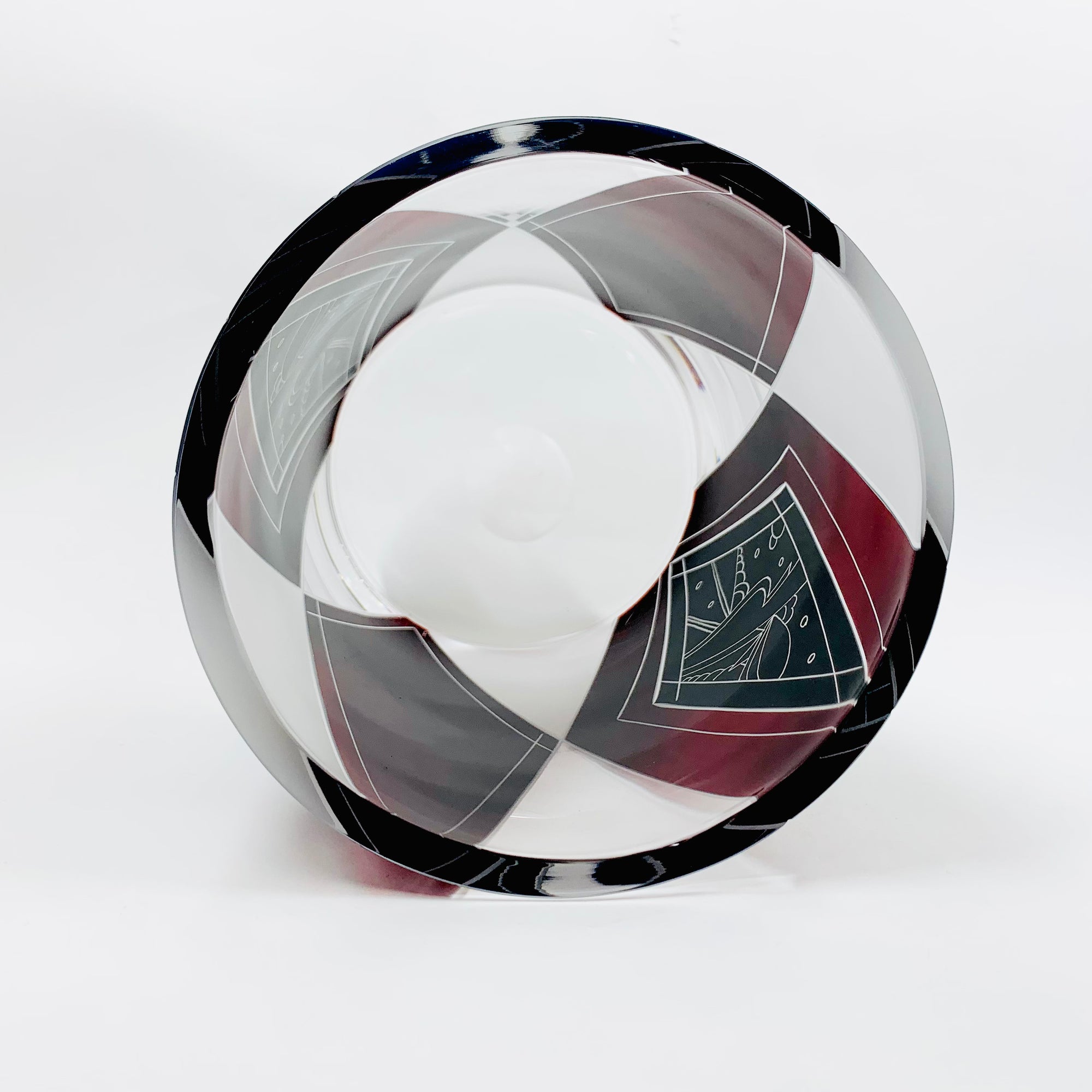 Extremely rare antique Art Deco part satin black and ruby enamel cylinder glass vase by Karl Palda