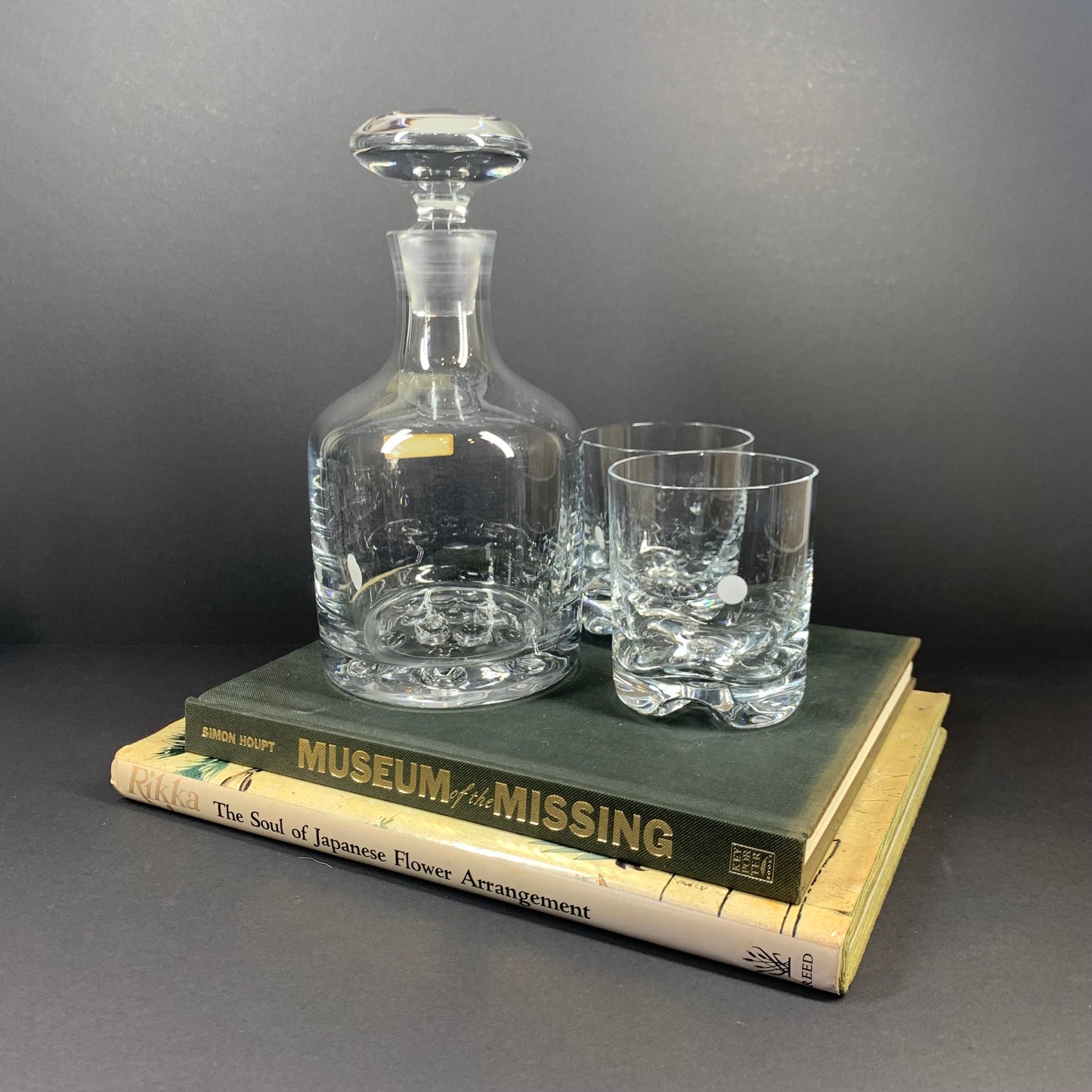 Midcentury Czech crystal decanter and whiskey glasses