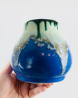 1970s Belgian hand glazed blue pottery vase