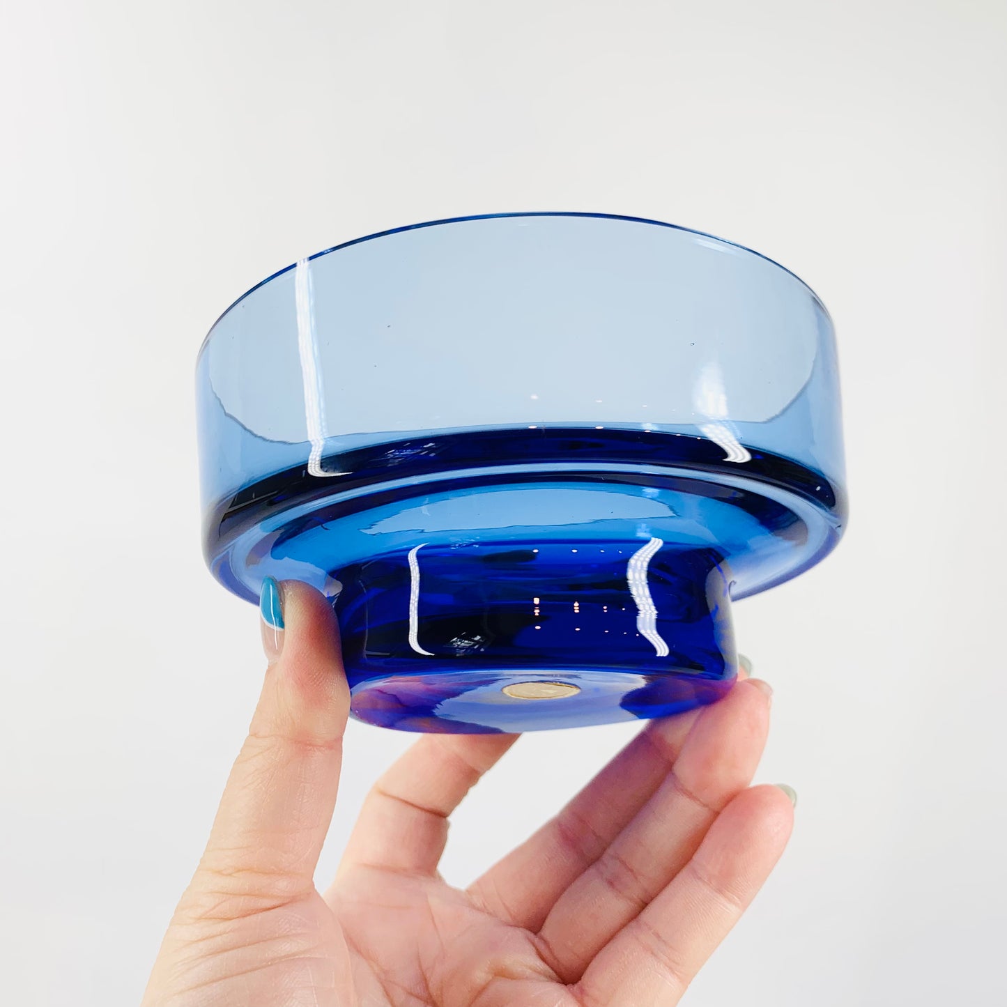 MCM hand made thick cobalt blue glass bowl