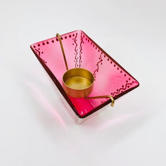 Vintage hand painted Turkish pink glass tea light holder