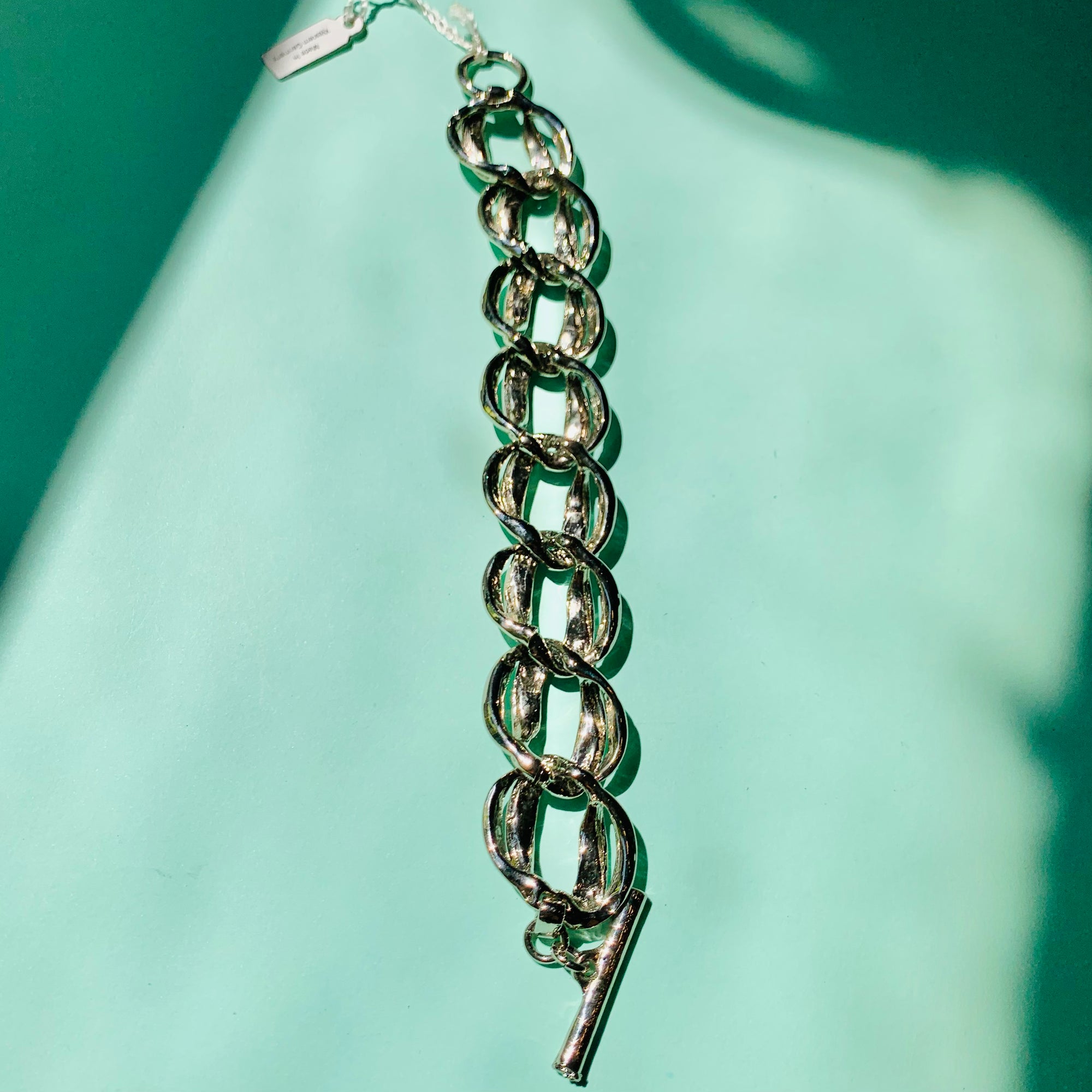 1970s West German silver plated fancy double links with fob clasp bracelet