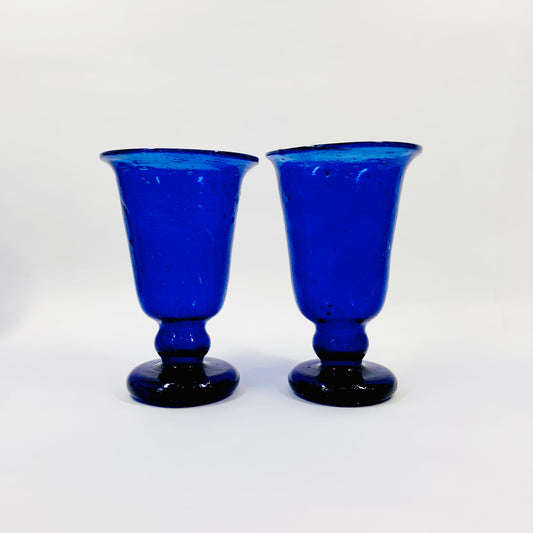 Vintage mouth blown cobalt blue goblet glasses