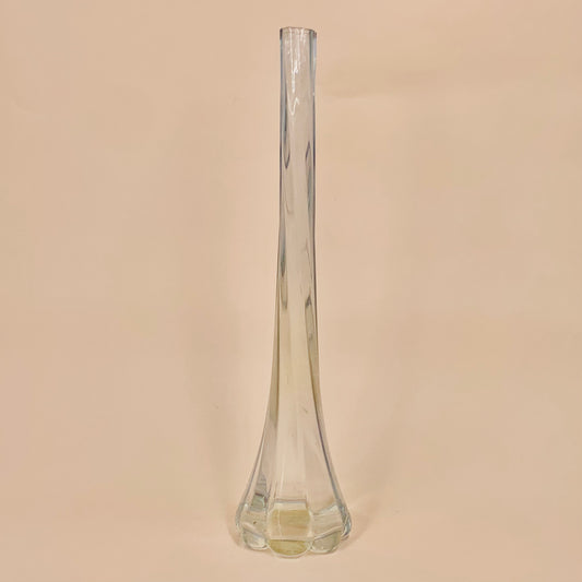 Midcentury hand made clear glass petal foot single stem vase